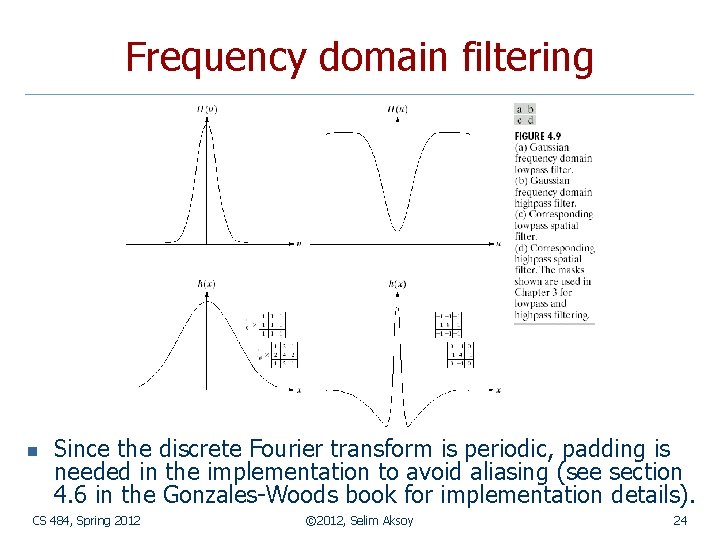 Frequency domain filtering n Since the discrete Fourier transform is periodic, padding is needed