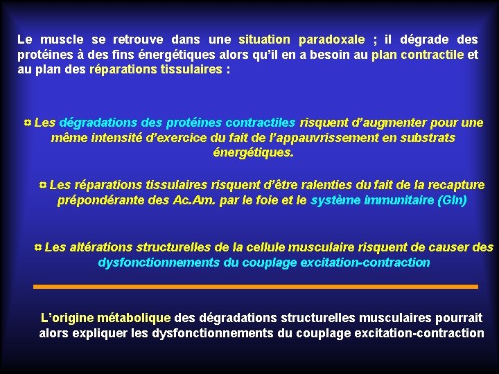 Le muscle se retrouve dans une situation paradoxale ; il dégrade des protéines à