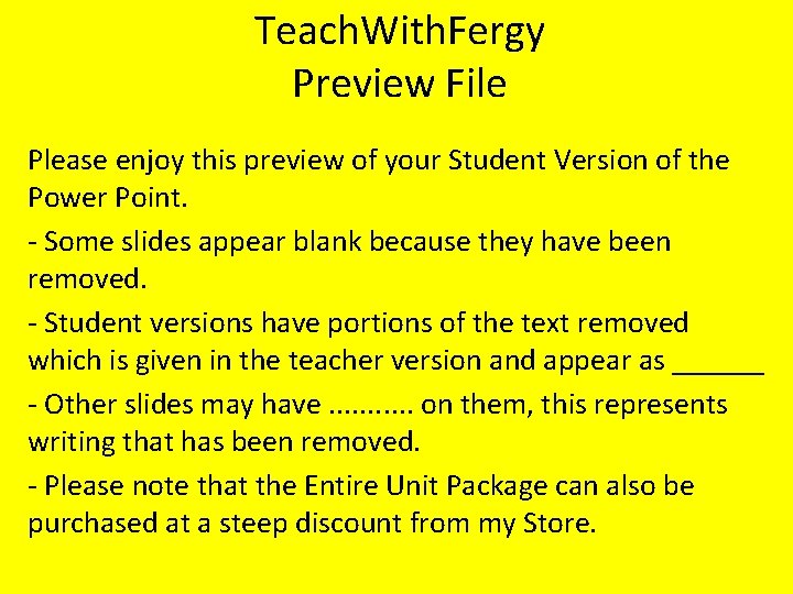 Teach. With. Fergy Preview File Please enjoy this preview of your Student Version of