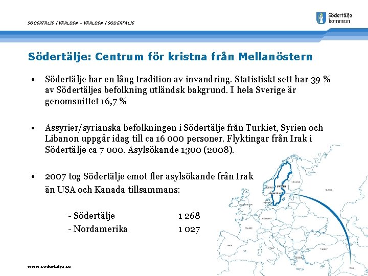 SÖDERTÄLJE I VÄRLDEN – VÄRLDEN I SÖDERTÄLJE Södertälje: Centrum för kristna från Mellanöstern •