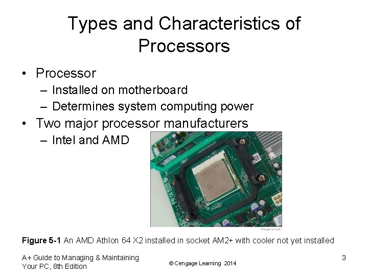 Types and Characteristics of Processors • Processor – Installed on motherboard – Determines system