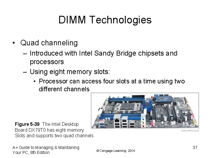 DIMM Technologies • Quad channeling – Introduced with Intel Sandy Bridge chipsets and processors