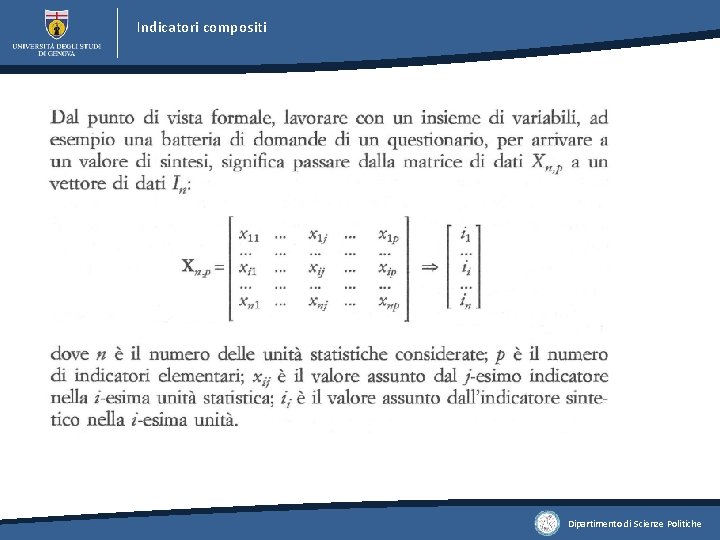 Indicatori compositi Dipartimento di Scienze Politiche 