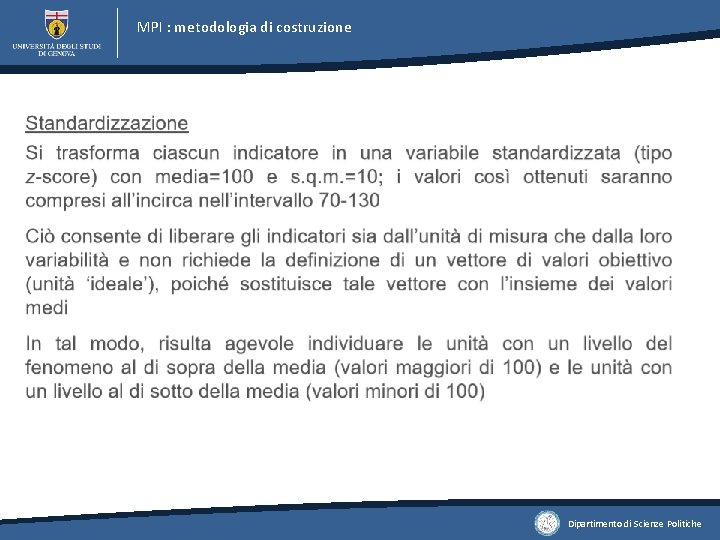 MPI : metodologia di costruzione Dipartimento di Scienze Politiche 