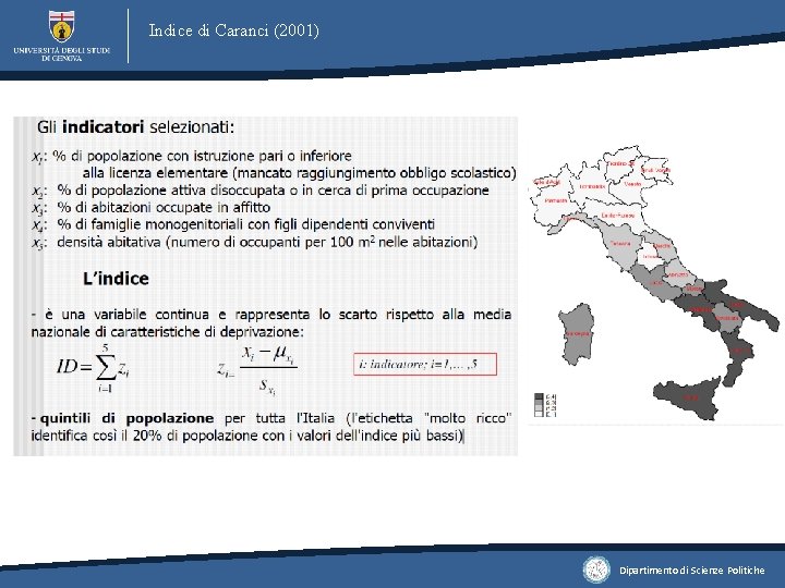 Indice di Caranci (2001) Dipartimento di Scienze Politiche 