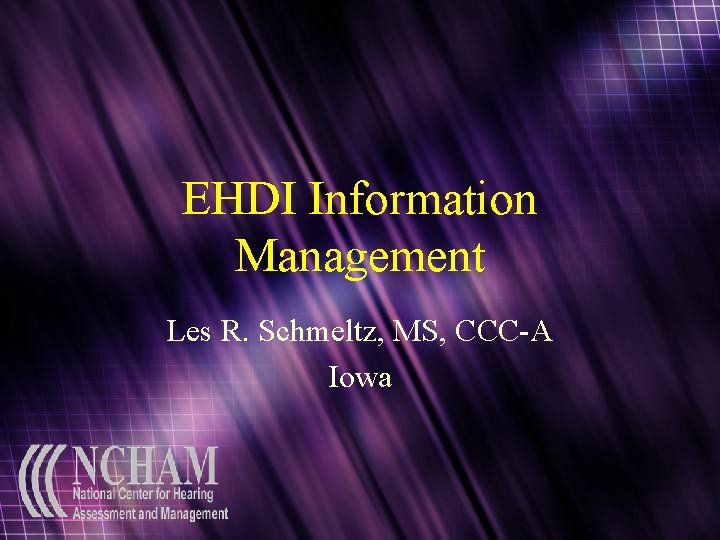 EHDI Information Management Les R. Schmeltz, MS, CCC-A Iowa 