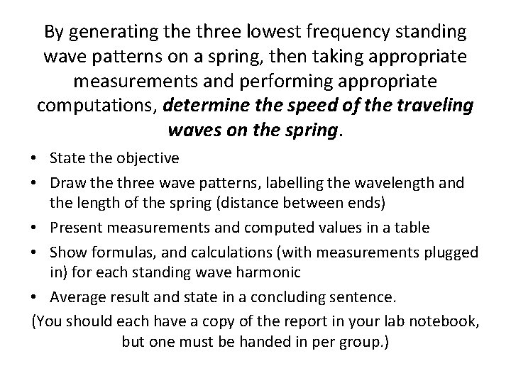 By generating the three lowest frequency standing wave patterns on a spring, then taking