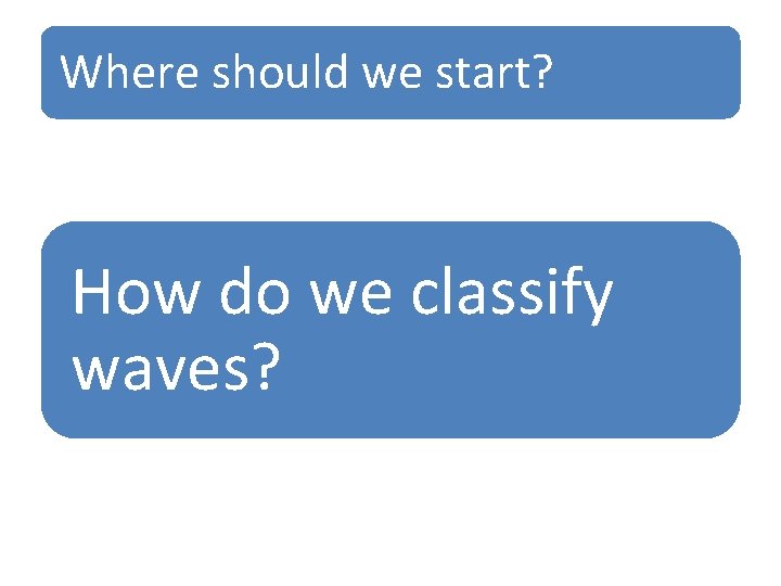 Where should we start? How do we classify waves? 