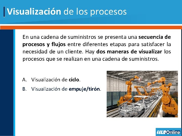 Visualización de los procesos En una cadena de suministros se presenta una secuencia de