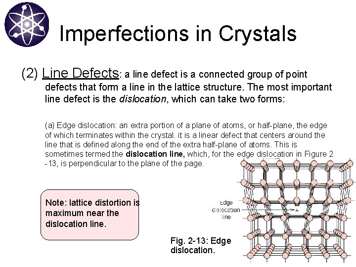 Imperfections in Crystals (2) Line Defects: a line defect is a connected group of