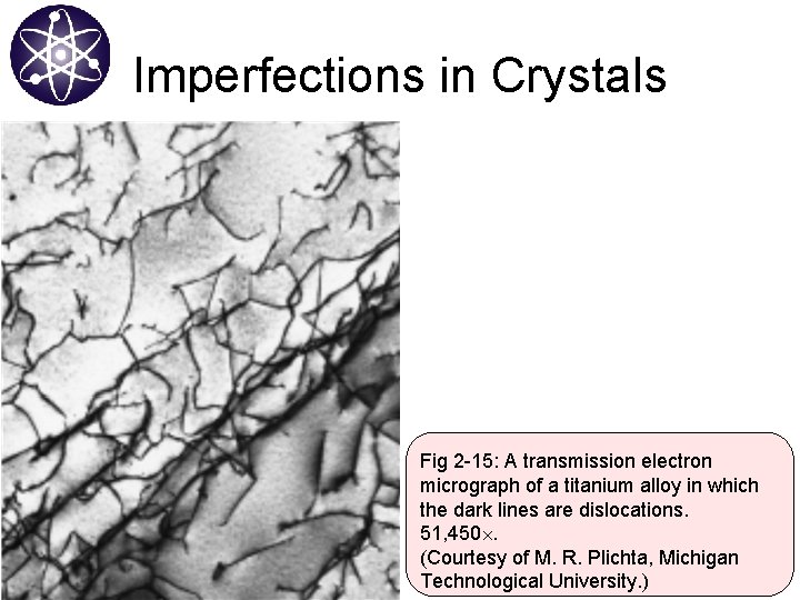 Imperfections in Crystals Fig 2 -15: A transmission electron micrograph of a titanium alloy