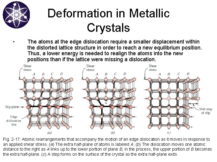 Deformation in Metallic Crystals • The atoms at the edge dislocation require a smaller