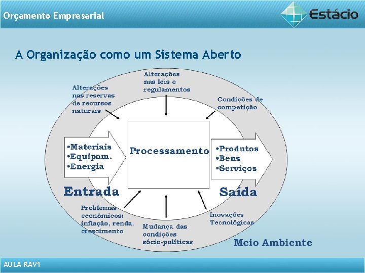 Orçamento Empresarial A Organização como um Sistema Aberto AULA RAV 1 