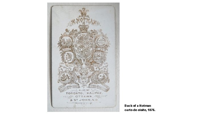 Back of a Notman carte-de-visite, 1876. 