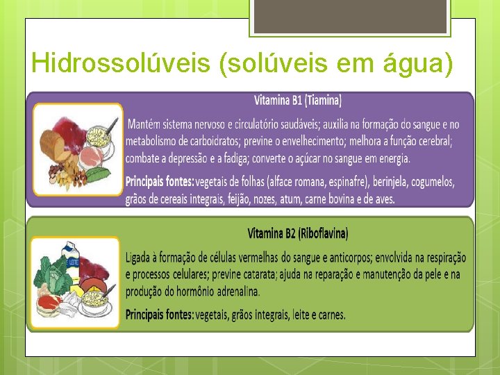 Hidrossolúveis (solúveis em água) 