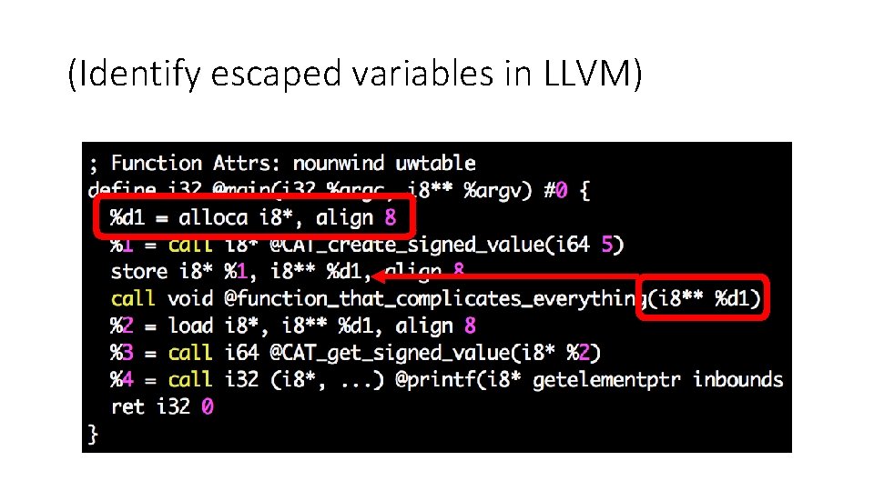 (Identify escaped variables in LLVM) 