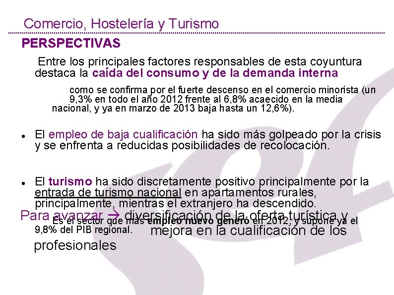 Comercio, Hostelería y Turismo PERSPECTIVAS Entre los principales factores responsables de esta coyuntura destaca