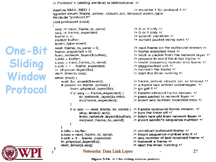 One-Bit Sliding Window Protocol Networks: Data Link Layer 27 