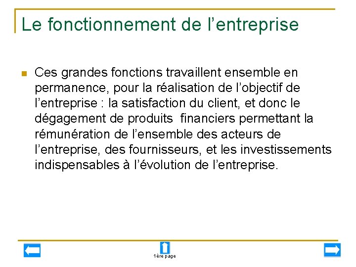 Le fonctionnement de l’entreprise n Ces grandes fonctions travaillent ensemble en permanence, pour la