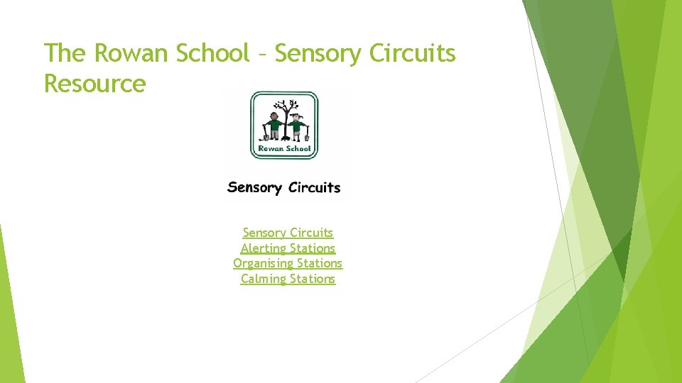 The Rowan School – Sensory Circuits Resource Sensory Circuits Alerting Stations Organising Stations Calming