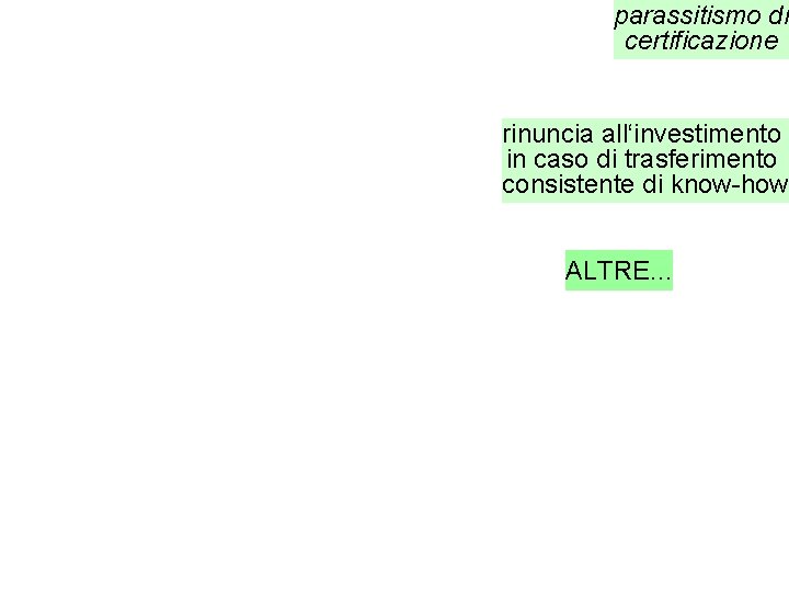 parassitismo di certificazione rinuncia all‘investimento in caso di trasferimento consistente di know-how ALTRE. .