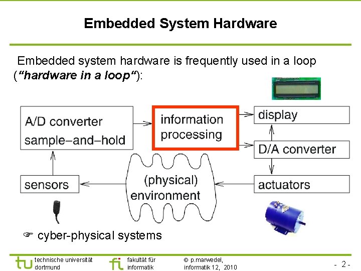 TU Dortmund Embedded System Hardware Embedded system hardware is frequently used in a loop