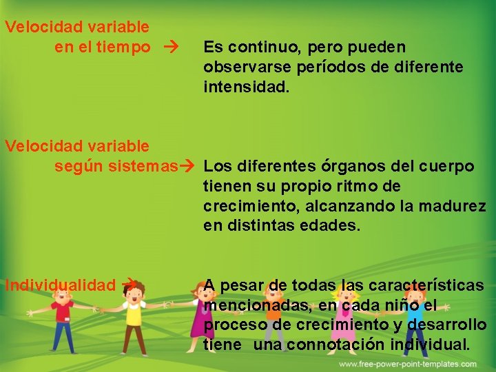 Velocidad variable en el tiempo Es continuo, pero pueden observarse períodos de diferente intensidad.