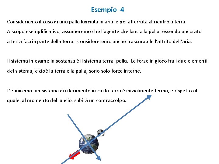 Esempio -4 Consideriamo il caso di una palla lanciata in aria e poi afferrata