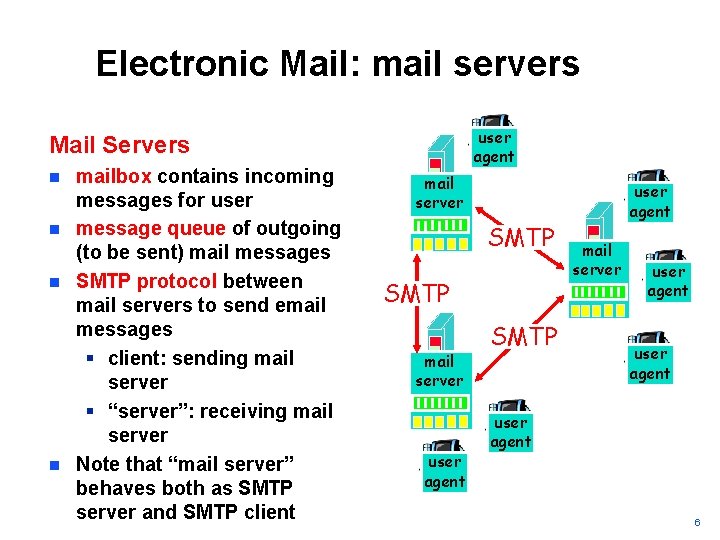 Electronic Mail: mail servers user agent Mail Servers n n mailbox contains incoming messages