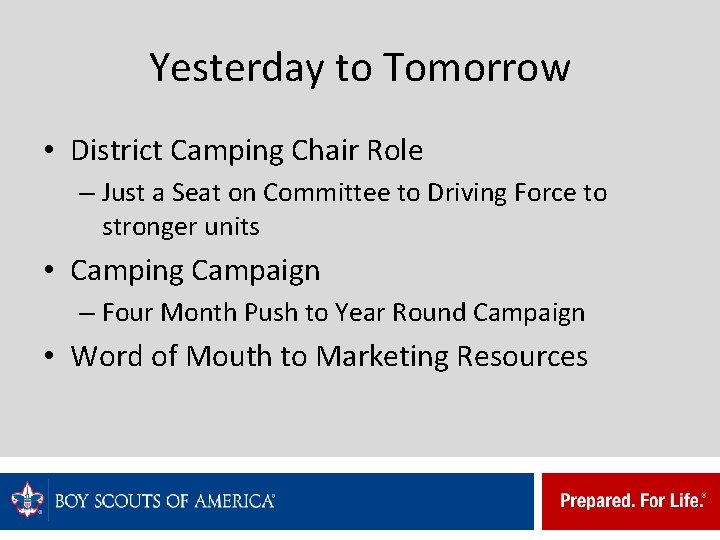 Yesterday to Tomorrow • District Camping Chair Role – Just a Seat on Committee