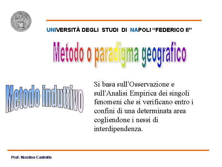 Metodo induttivo UNIVERSITÀ DEGLI STUDI DI NAPOLI “FEDERICO II” Si basa sull’Osservazione e sull’Analisi