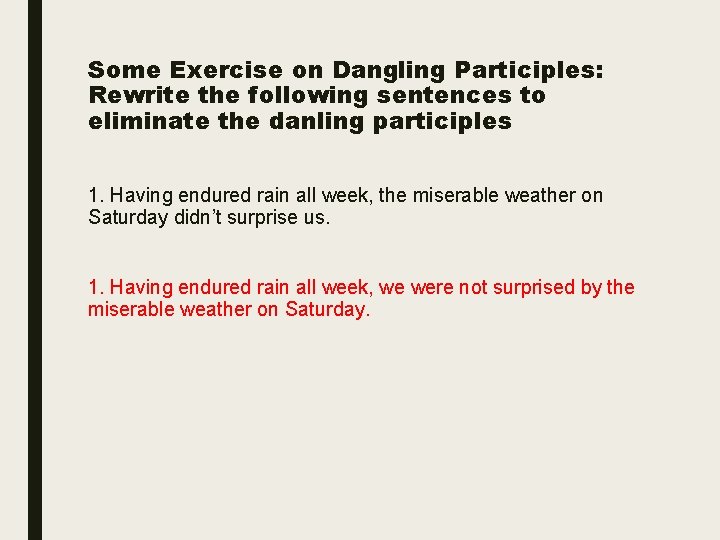 Some Exercise on Dangling Participles: Rewrite the following sentences to eliminate the danling participles