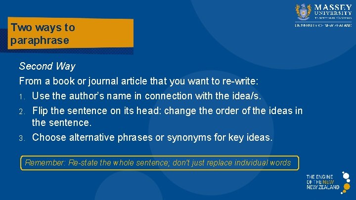 Two ways to paraphrase Second Way From a book or journal article that you