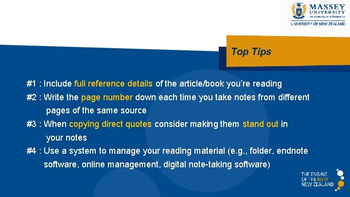 Top Tips #1 : Include full reference details of the article/book you’re reading #2