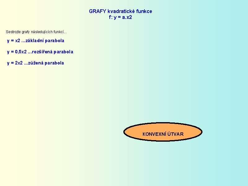 GRAFY kvadratické funkce f: y = a. x 2 Sestrojte grafy následujících funkcí. .