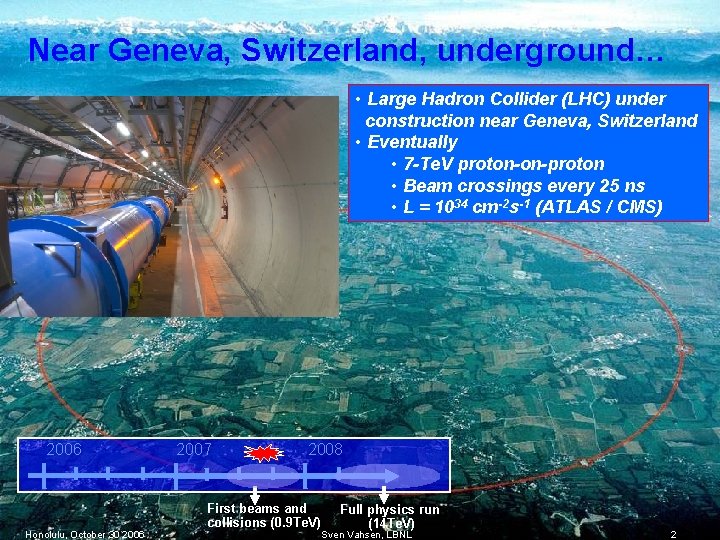 Near Geneva, Switzerland, underground… • Large Hadron Collider (LHC) under construction near Geneva, Switzerland