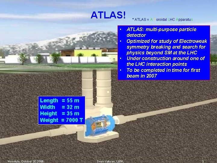ATLAS! • • Length Width Height Weight Honolulu, October 30 2006 * ATLAS =