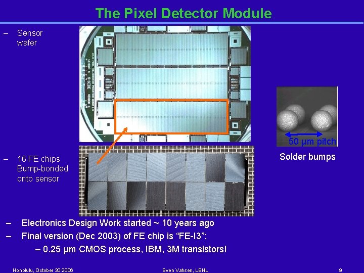 The Pixel Detector Module – Sensor wafer 50 μm pitch – – – Solder