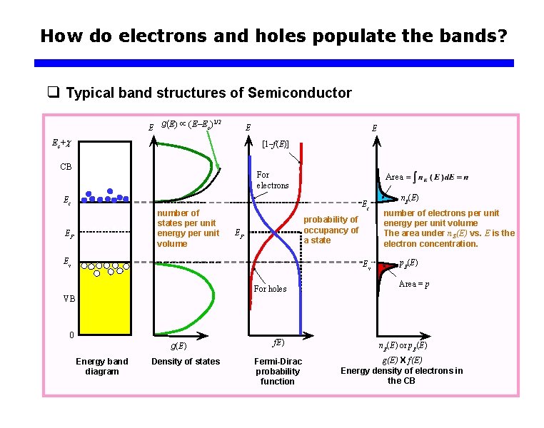 How do electrons and holes populate the bands? q Typical band structures of Semiconductor