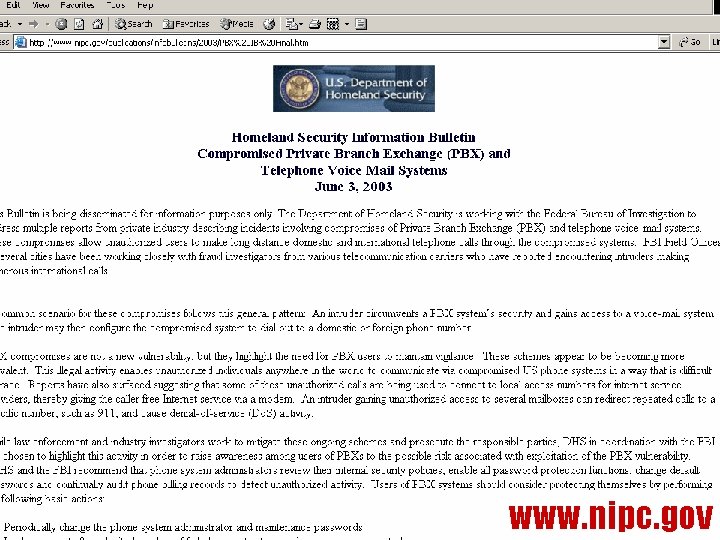 FBI Phoenix – Computer Crime Squad www. nipc. gov 