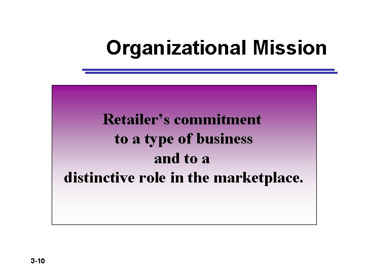 Organizational Mission Retailer’s commitment to a type of business and to a distinctive role