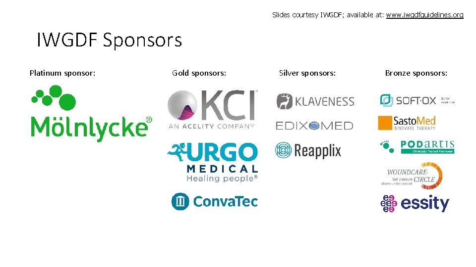 Slides courtesy IWGDF; available at: www. iwgdfguidelines. org IWGDF Sponsors Platinum sponsor: Gold sponsors: