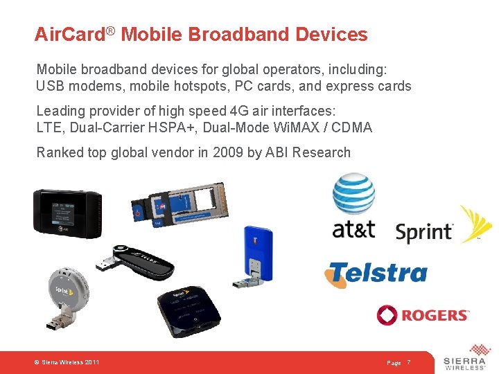 Air. Card® Mobile Broadband Devices Mobile broadband devices for global operators, including: USB modems,