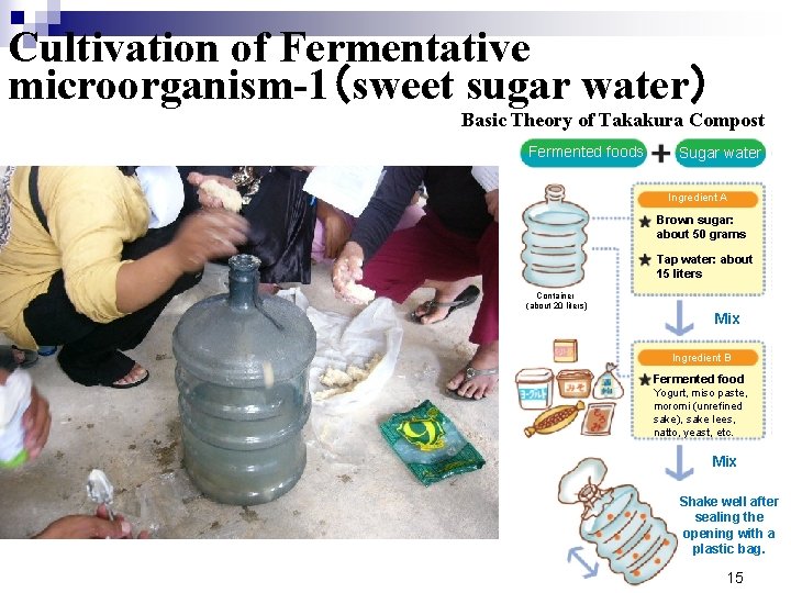 Cultivation of Fermentative microorganism-1（sweet sugar water） Basic Theory of Takakura Compost Fermented foods Sugar