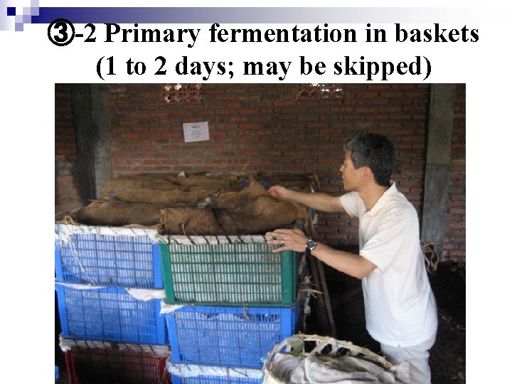③-2 Primary fermentation in baskets (1 to 2 days; may be skipped) 