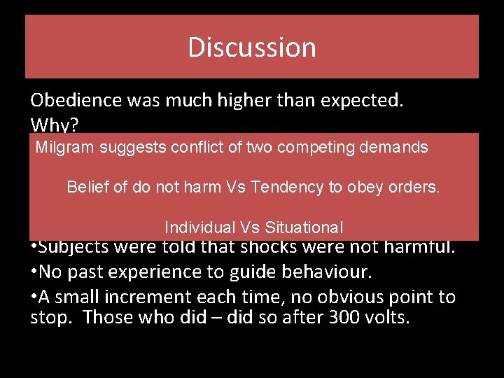 Discussion Obedience was much higher than expected. Why? suggests conflict – of. Yale. two