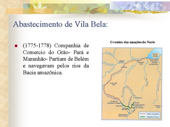 Abastecimento de Vila Bela: n (1775 -1778) Companhia de Comercio do Grão- Pará e