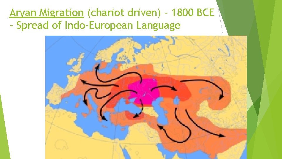 Aryan Migration (chariot driven) – 1800 BCE - Spread of Indo-European Language 