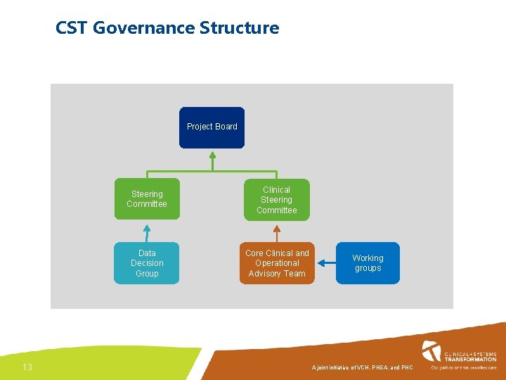 CST Governance Structure Project Board 13 Steering Committee Clinical Steering Committee Data Decision Group