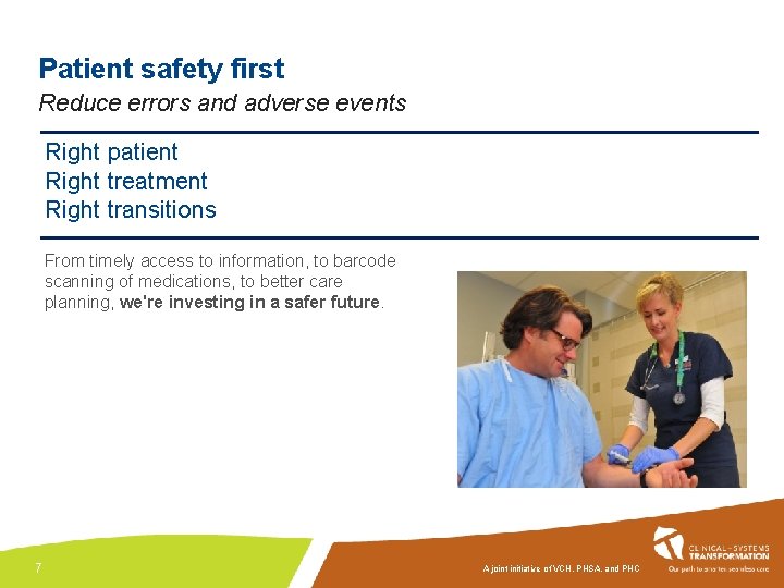 Patient safety first Reduce errors and adverse events Right patient Right treatment Right transitions